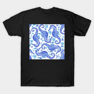 blue watercolour seahorses T-Shirt